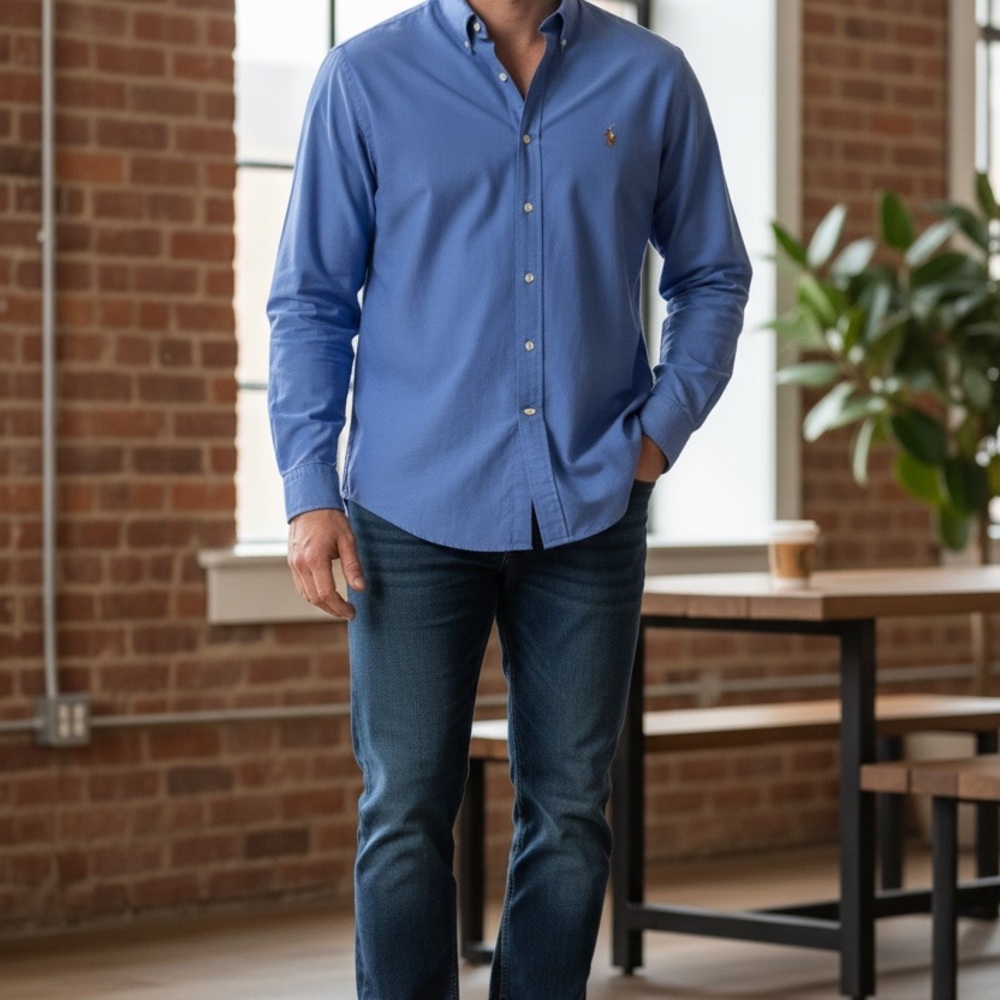 Ralph Lauren Yarmouth Blue Oxford Casual Shirt Men 17 1/2 - 34